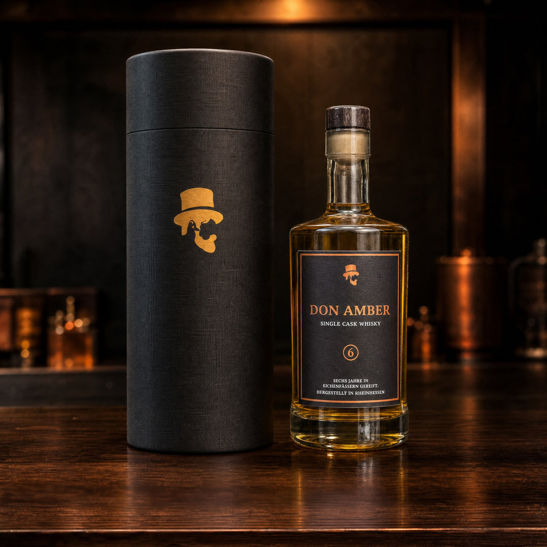 Don Amber mit mattschwarzer Premium-Verpackung und goldenem Don-Logo