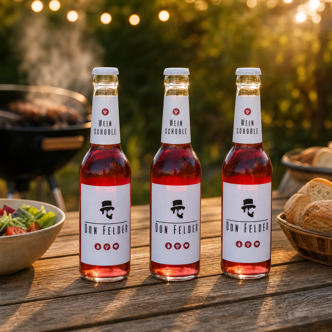 Drei Flaschen Don Felder beim Grillabend im Garten
